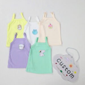 Cartoon Applique Toddler Sleeveless Vest Thin Adjustable Spaghetti Straps Chest Animal Patch Badge Vertical Ribbed Elastic Fabric Skin Friendly Little Girls Beach Daily Casual Layering Sling Top