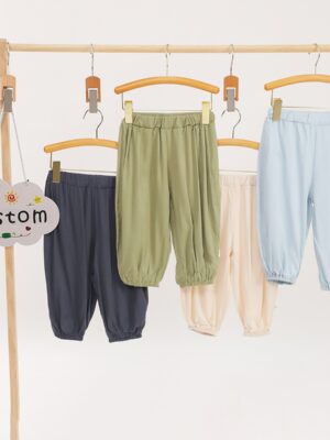 Minimalist Plain Solid Toddler Baggy Casual Bloomers Elastic High Waist & Gathered Ankle Cuffs Airy Thin Skin-Friendly Fabric Wide Loose Leg Design Little Girls Indoor Outdoor Play Sleep All-Match Soft Harem Pants