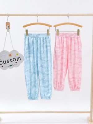 Soft Pastel Camouflage All Over Print Kids Loose Harem Jogger Pants Full Elastic Gathered Waistband Elastic Ruched Ankle Cuffs Ultra Lightweight Breathable Skin-Friendly Fabric Baggy Relaxed Silhouette Toddler Girls Summer Anti Mosquito Casual Trousers Sweet Pastel Camo Color Options