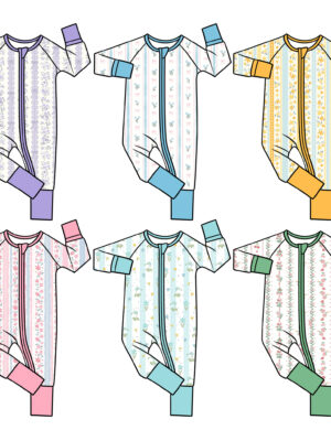 Floral Print Long Sleeve Baby Rompers With Zipper Closure, Footed Cuffs Soft Breathable Fabric Multiple Patterns Factory Direct Wholesale Sleepwear For Infants & Toddlers
