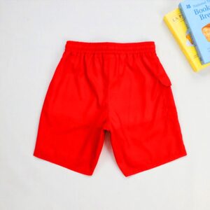 Solid Red Boys Swim Trunks Elastic Drawstring Waist Built-in Soft Liner Side Cargo Pocket Quick Dry Fabric Kids Beach Board Shorts For Swimming Pool Summer Vacation