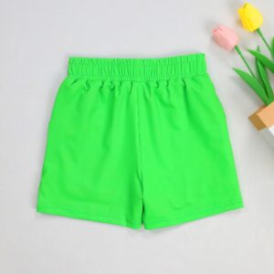 Solid Bright Green Kids Casual Shorts Elastic Gathered Waist White Drawstring Two Side Pockets Soft Breathable Fabric Toddler Boys Summer Play Daily Walking Shorts