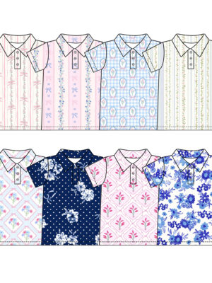 Vintage Ditsy Floral Bow Gingham Check Print Kids Polo Shirt Lapel Collar 2 Button Placket Short Sleeve All Over Pastel Flower Ribbon Pattern Soft Breathable Fabric Toddler Spring Daily Casual Polo Top 8 Assorted Floral Styles