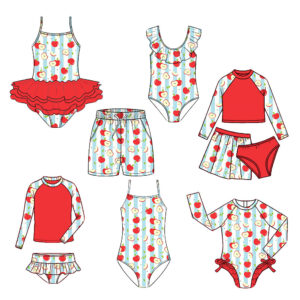 Kids Aztec Pattern Full Swimwear Line Sling One Piece Frill Bathing Suit Long Sleeve UPF Rash Guard Skirt & Short Bottom Girls Beach Swimming Outfit Assortment