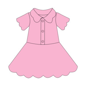 Pastel Solid Color Turndown Collar Girls Short Sleeve Dress Button Front Placket A-Line Skirt With Scallop Hem Casual Toddler Dress 6 Color Options For Spring Summer