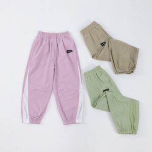 Customizable Solid Pastel Color Kids Summer Jogger Pants Elastic High Waist Breathable Mesh Side Panel Elastic Cuff Ankle Joggers Custom Logo Tag Lightweight Quick Dry Fabric Toddler Outdoor Casual Trousers 3 Color Options