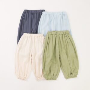 Minimalist Plain Solid Toddler Baggy Casual Bloomers Elastic High Waist & Gathered Ankle Cuffs Airy Thin Skin-Friendly Fabric Wide Loose Leg Design Little Girls Indoor Outdoor Play Sleep All-Match Soft Harem Pants