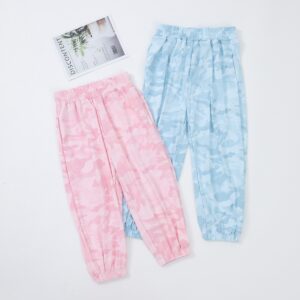 Soft Pastel Camouflage All Over Print Kids Loose Harem Jogger Pants Full Elastic Gathered Waistband Elastic Ruched Ankle Cuffs Ultra Lightweight Breathable Skin-Friendly Fabric Baggy Relaxed Silhouette Toddler Girls Summer Anti Mosquito Casual Trousers Sweet Pastel Camo Color Options