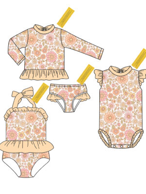 Infant Cute Rainbow Flower Watering Can Print Multi Style Ruffle Outfit Set Soft Fabric Baby Bodysuit Long Sleeve Top Underwear Separates For Daily Wear Photoshoot