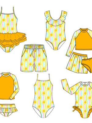 Kids Aztec Pattern Full Swimwear Line Sling One Piece Frill Bathing Suit Long Sleeve UPF Rash Guard Skirt & Short Bottom Girls Beach Swimming Outfit Assortment