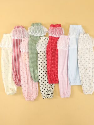 Sweet Lace Frill Waist Toddler Girls Baggy Casual Pants Full Polka Dot / Gingham / Plaid Pattern Elastic Gathered Ankle Cuffs High Wide Elastic Waist Soft Thin Fabric Little Girls Outdoor Holiday All-Match Vintage Lace Jogger Trousers