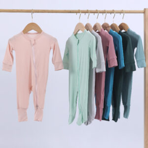 Solid Pastel Color Bamboo Baby Long Sleeve Footed Romper Double Zipper Design Fold Over Hand & Foot Cuffs Skin Friendly Infant Sleep Sleeper Multiple Solid Colors Available