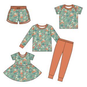 Easter Bunny & Easter Egg Floral Print Kids Mix & Match Clothing Collection Short Sleeve Top Long Sleeve Tee Skater Dress Elastic Waist Shorts Jogger Pants Multi Separates Spring Holiday Toddler Outfit Bundle