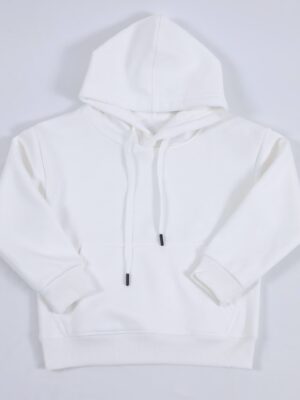 Basic Plain Solid Color Children Blank Hooded Sweatshirt Loose Fit Long Sleeve Drawstring Hood Front Pocket Skin Friendly Fleece Material Little Boys Girls Casual Layering DIY Custom Hoodie Top