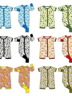 Newborn Multi Pattern Convertible Zip Up Sleeper Short Sleeve Jumpsuit Reversible Leg Cuffs Switch Between Short Leg & Long Leg Easy Diaper Change Toddler Daily Pajama Outfit