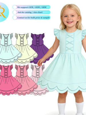 Toddler Girls Corset Style Crisscross Front Dress Striped Flutter Ruffle Sleeves Scalloped Hem Skater Dress Multi Pastel Colors Available Casual Party Daily Outfit