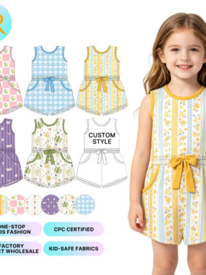 Toddler Baby Girls Multi Patterns Sleeveless Romper Floral Plaid Strawberry Fruit Print Bow Tie Elastic Waist Pocket Short Jumpsuit Summer Casual One Piece Outfit