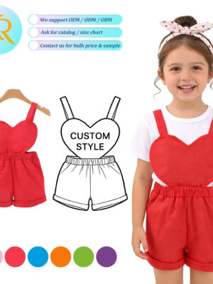 Toddler Baby Girls Solid Red Heart Shaped Front Cutout Suspender Romper Spaghetti Strap Elastic Waist Rolled Cuff Hem Shorts Summer Casual One Piece Jumpsuit Outfit
