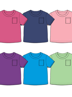 Simple Plain Front Pocket Toddler Short Sleeve Tee Round Neckline Minimalist Square Chest Pocket Lightweight Skin-Friendly Cotton Fabric Unprinted Blank Children Summer Play & School Basic Top