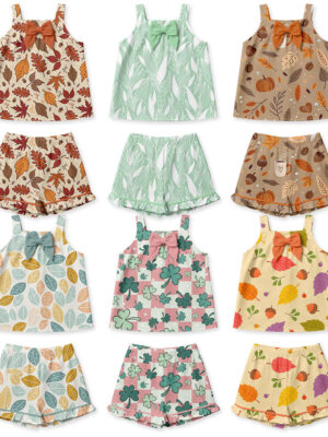 Girls 2 Piece Outfit Kids Front Bow Spaghetti Strap Tank Top & Ruffle Edge Shorts Sets Children Summer Casual Daily Pajamas