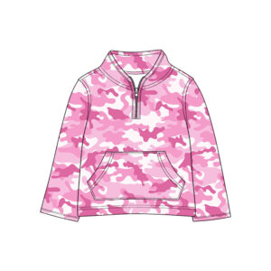 Colorful Camouflage Pattern Toddler Half Zip Pullover Long Sleeve Sweatshirt Classic Stand Neck Quarter Zipper Front Big Pocket Loose Fit Lightweight Fleece Little Boys Girls Daily Play School Outer Top