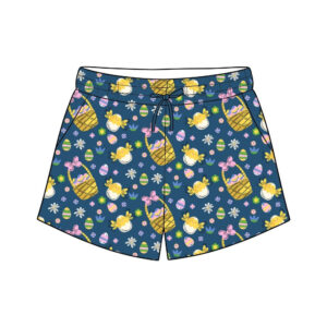 Cute Spring Easter Theme Children Shorts Full Rabbit Egg Chick Floral All Over Print Elastic Gathered Waist Adjustable Drawstring Loose Fit Boys Outdoor Beach Holiday Bottoms