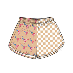 Double Sided Split Contrast Print Kids Casual Shorts Checkerboard Grid Mixed Holiday Cartoon Pattern Elastic Drawstring Waist Soft Stretch Fabric Toddler Summer Play Lounge Shorts Print Options