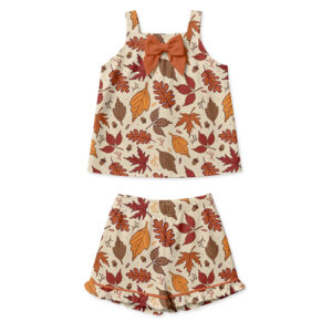 Girls 2 Piece Outfit Kids Front Bow Spaghetti Strap Tank Top & Ruffle Edge Shorts Sets Children Summer Casual Daily Pajamas