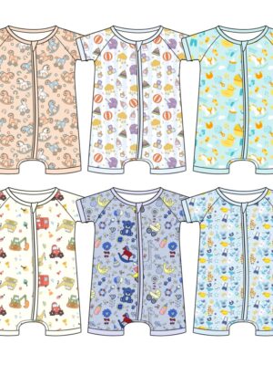 Short Sleeve Baby Rompers With Cute Cartoon Prints Zipper Closure Breathable Fabric Customizable Factory Direct Wholesale Onesies For Infants & Toddlers