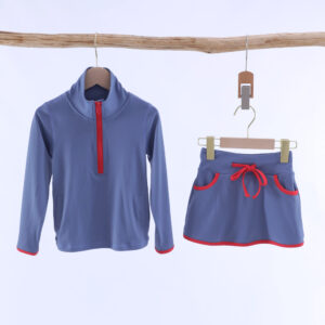 Girls Long Sleeve Set Half Zip UPF 50+ Sun Protection Top With Skirt 2 Piece